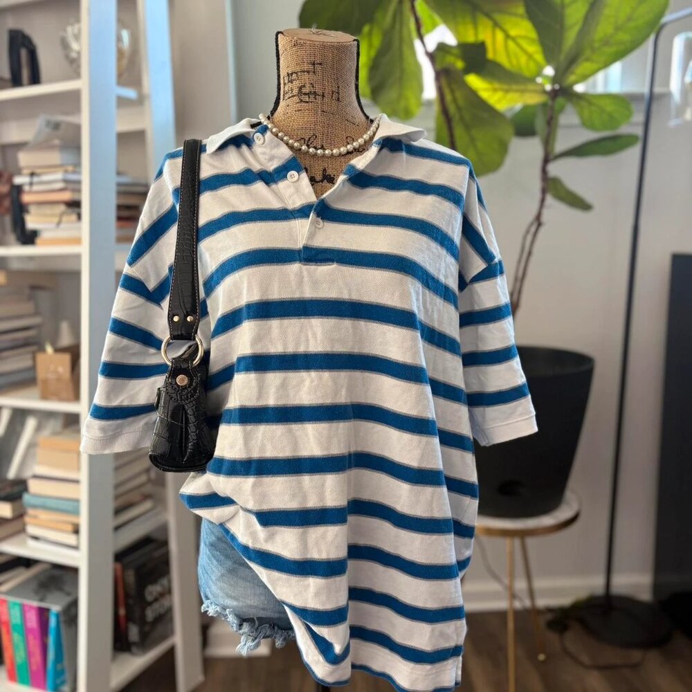 Y2K Blue & White Striped Polo Shirt – Women’s Streetwear
